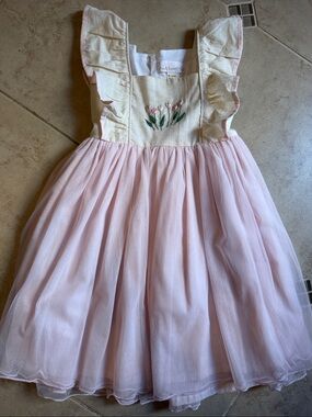 Well Dressed WOLF Cream Pink Tulip embroidered dress